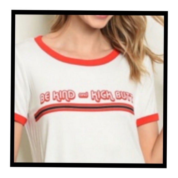 Retro Style Be Kind and Kick Butt White Ringer T - Picture 4 of 4